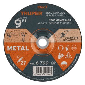 Disco Tipo 27 de 9" x 6.4 mm para desbaste de metal Truper