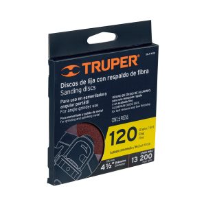 Disco lija 4-1/2" con respaldo de fibra, grano 120 Truper