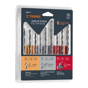 Juego de 9 brocas para metal concreto y madera Truper
