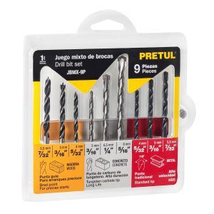 Juego de 9 brocas para metal concreto y madera Pretul