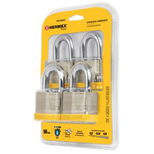 Juego de 4 candados cuerpo laminado 50 mm Hermex Basic