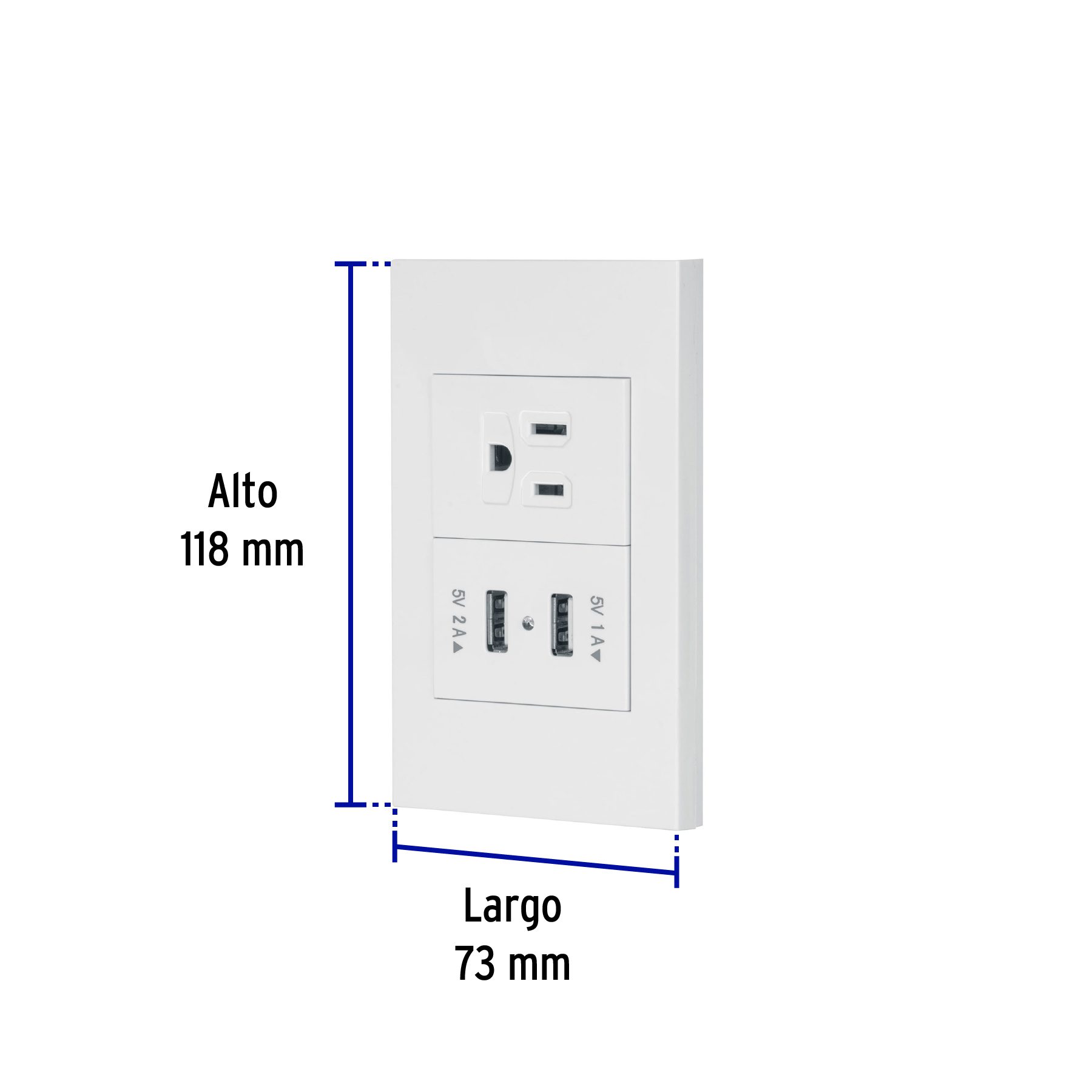 Placa armada 1contacto 2puertos USB 1.5mod Española blanco - Imagen 2
