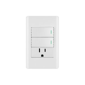 Placa armada blanca 2 interruptores y contacto 1 mód Lisboa