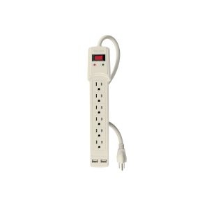 Multicontacto 14 AWG 6 entradas 2 ptos. USB sup. 150J marfil