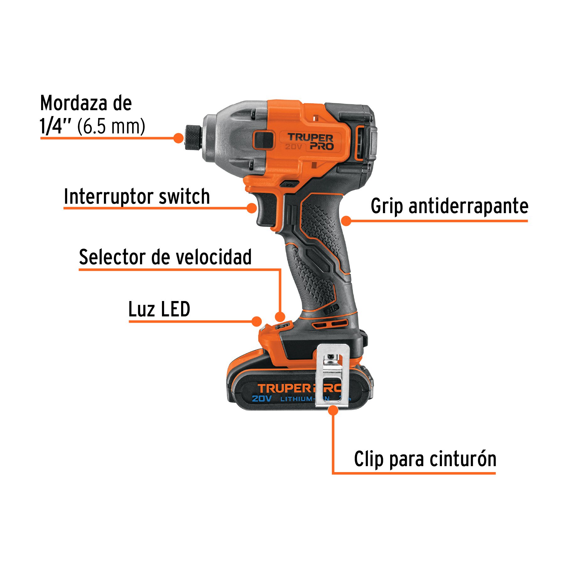 Destornillador de impacto 1/4" 20V 1 batería 2Ah PRO - Imagen 3