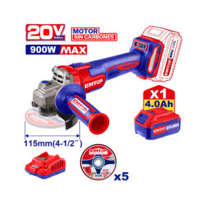PULIDORA/ESMERILADORA INALAMBRICA 4-1/2 PULG 20V BRUSHLESS 1 BATERIA CARGADOR 5 DISCOS EMTOP