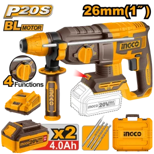 Rotomartillo Inalámbrico Sds Plus 20V 2.0J/5400Bpm Con Batería 4.0Ah Y Cargador INGCO