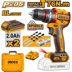 Barreno De Impacto Inalámbrico 1/2 Pulgadas 76nm Compact Bl 20v Bl 2 Bateria Y Cargador Ingco