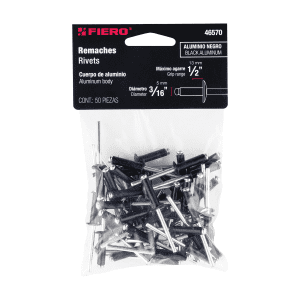 Bolsa c/50 remaches 3/16"x1/2" negros de aluminio ala 3/8" Fiero