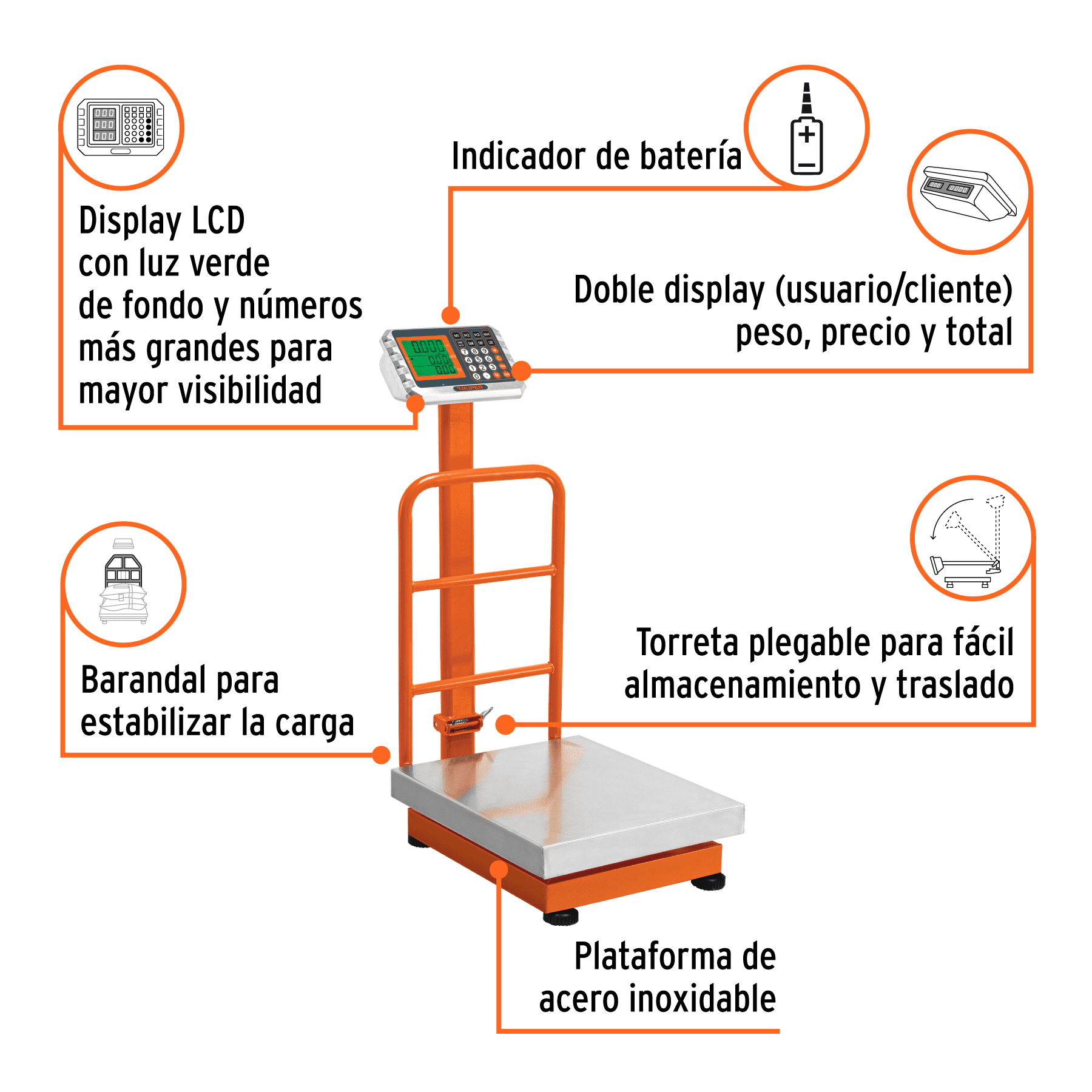 BÁSCULA ELECTRÓNICA DE PLATAFORMA INOXIDABLE 200 KG TRUPER - Imagen 2